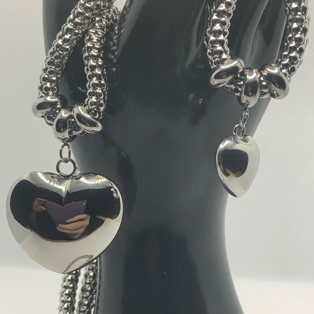 STAINLESS STEEL HEART BRACELET AND NECKLACE